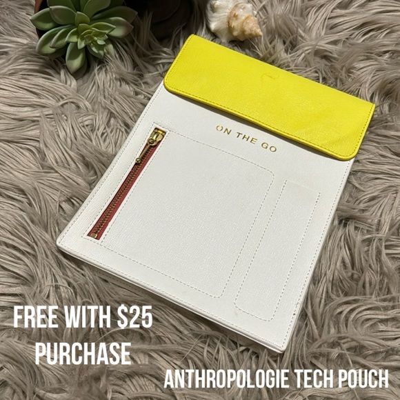 Anthropologie Tech Pouch-Snap Top Organizer-Yellow/White-GUC-A Few Marks - Picture 1 of 16
